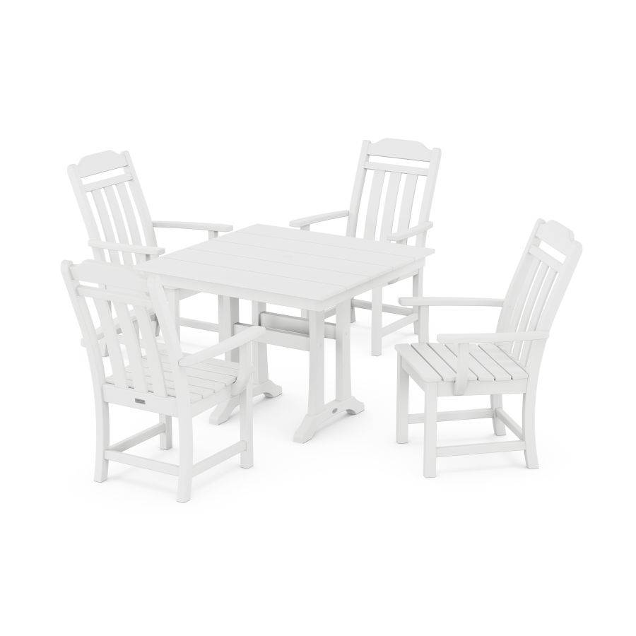 POLYWOOD Country Living 5-Piece Farmhouse Dining Set with Trestle Legs in White