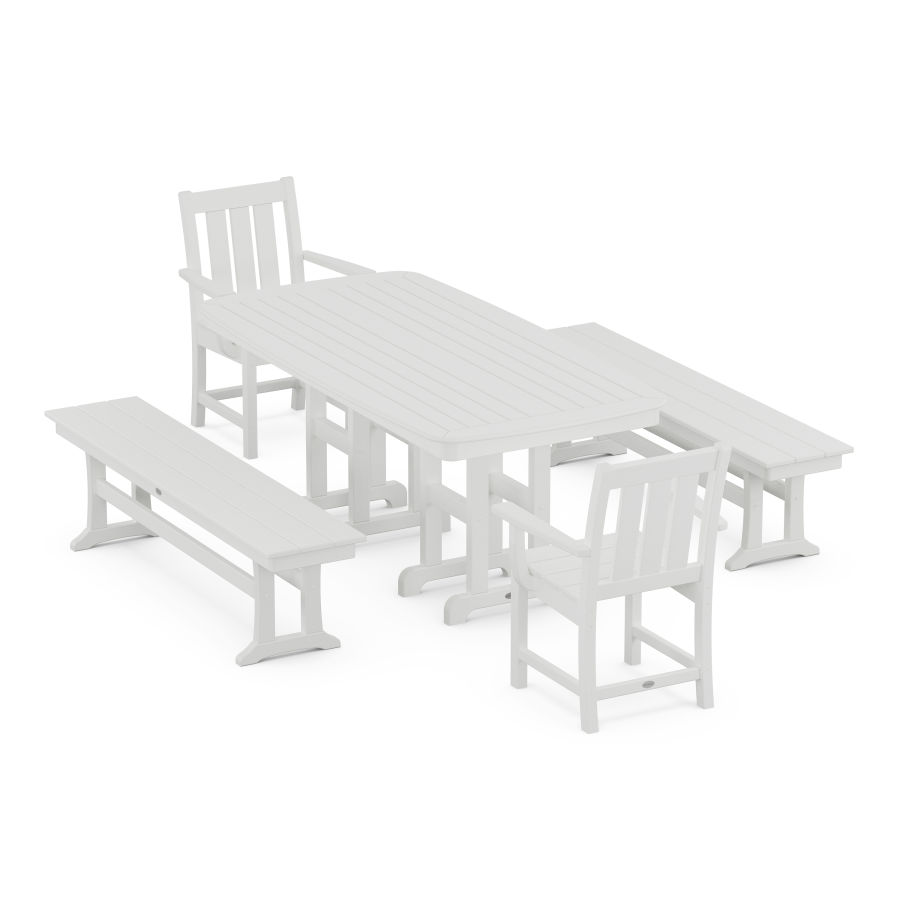 POLYWOOD Oxford 5-Piece Dining Set with Benches in White