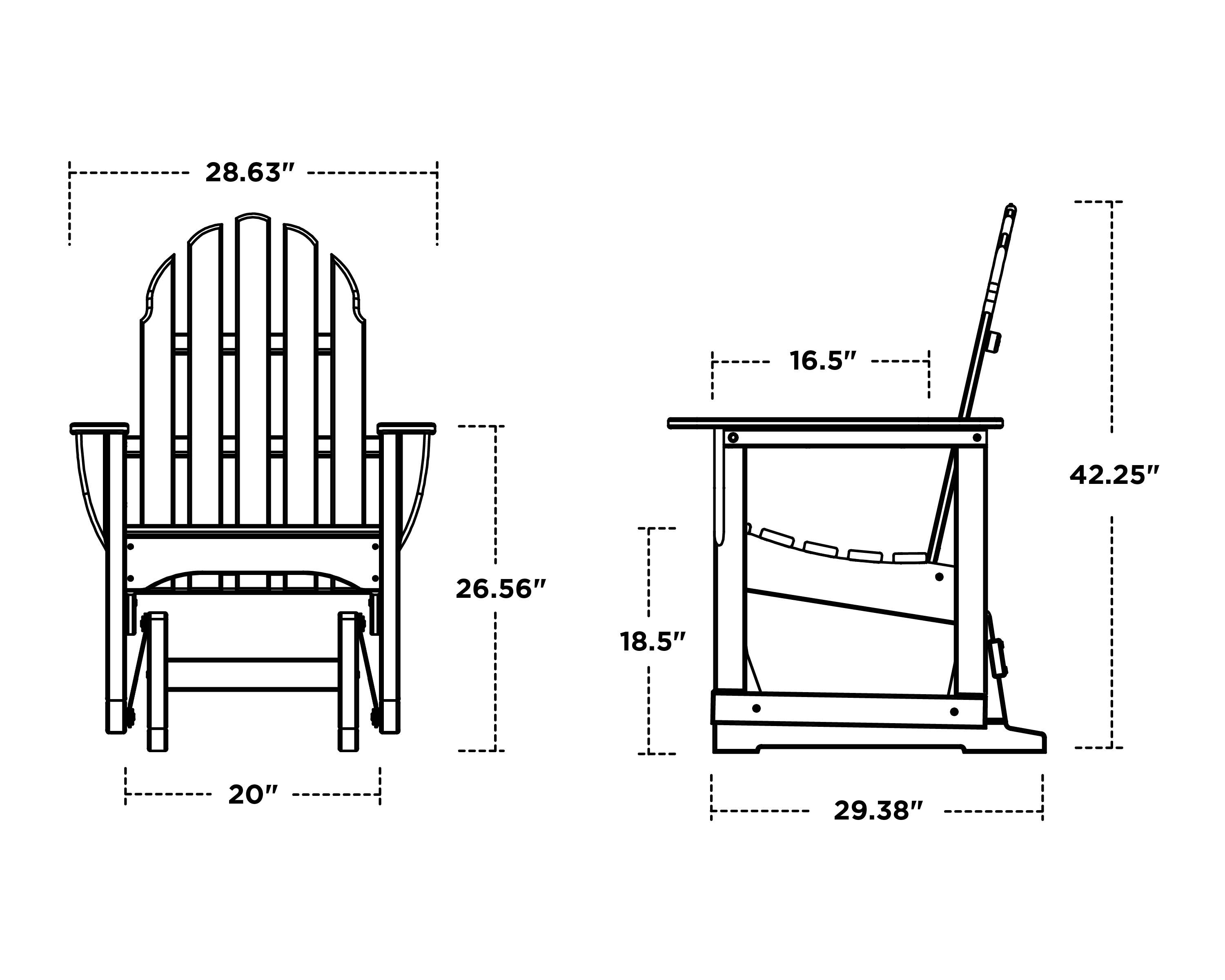 Dimensions for Classic Adirondack Glider Chair