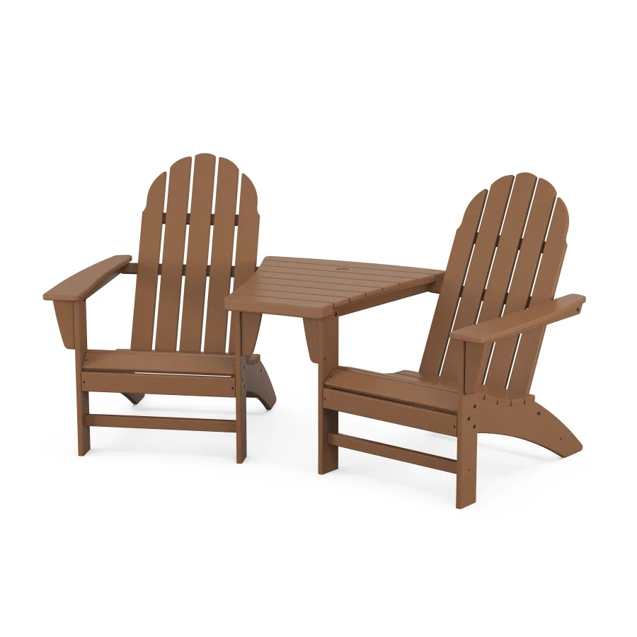 POLYWOOD Vineyard 3-Piece Adirondack Set with Angled Connecting Table in Teak