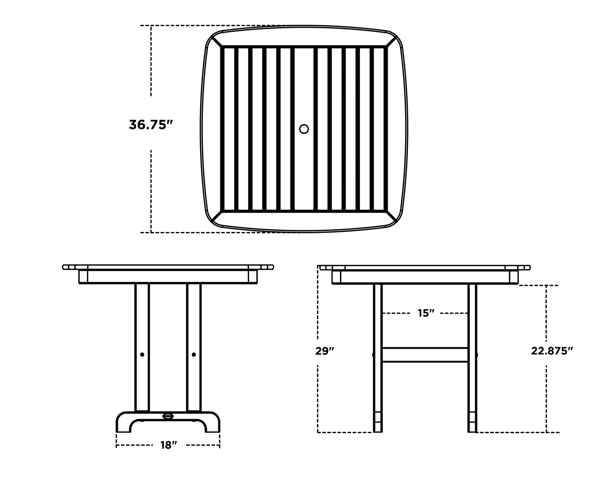 Dimensions for Nautical 37" Dining Table