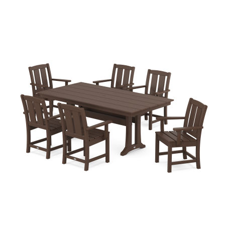 POLYWOOD Mission Arm Chair 7-Piece Farmhouse Dining Set with Trestle Legs in Mahogany