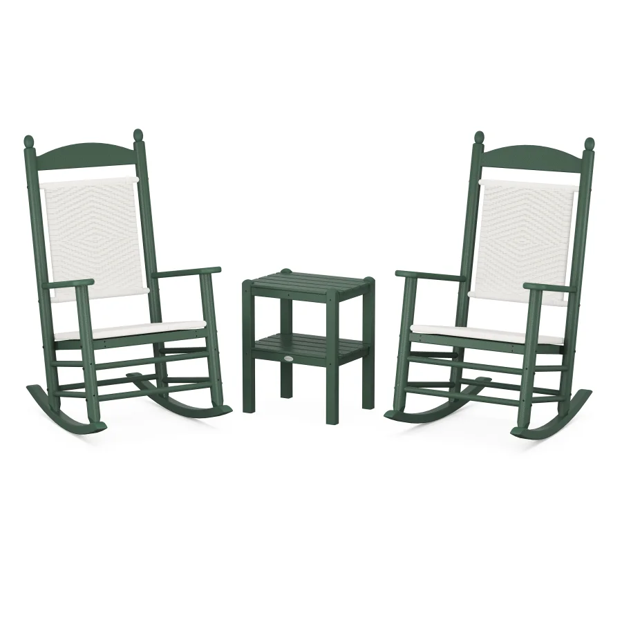 POLYWOOD Jefferson 3-Piece Woven Rocker Set in Green / White Loom