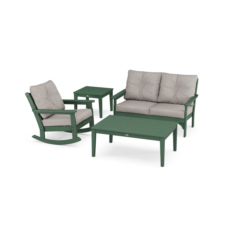 POLYWOOD Vineyard 4-Piece Deep Seating Rocker Set in Green / Weathered Tweed