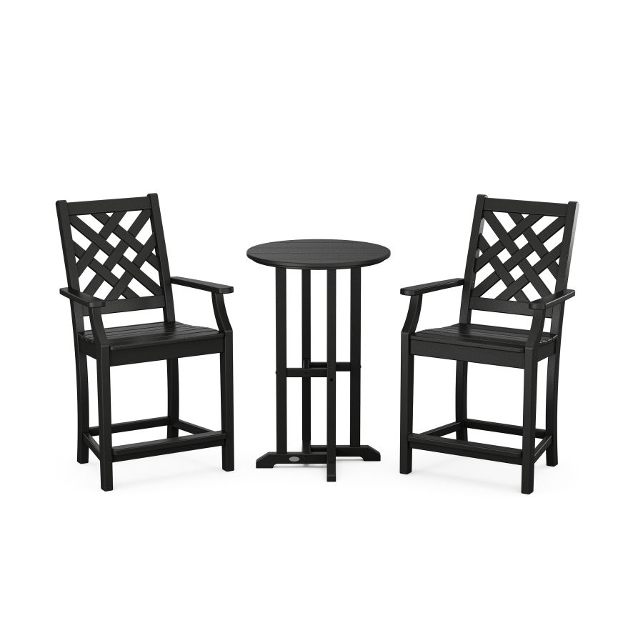 POLYWOOD Wovendale 3-Piece Farmhouse Bistro Counter Set in Black