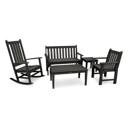 Vineyard 5-Piece Bench & Rocking Chair Set in Black