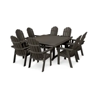 POLYWOOD Vineyard Curveback Adirondack 9-Piece Nautical Trestle Dining Set in Vintage Finish