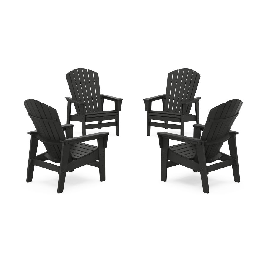 POLYWOOD 4-Piece Nautical Grand Upright Adirondack Chair Conversation Set in Black