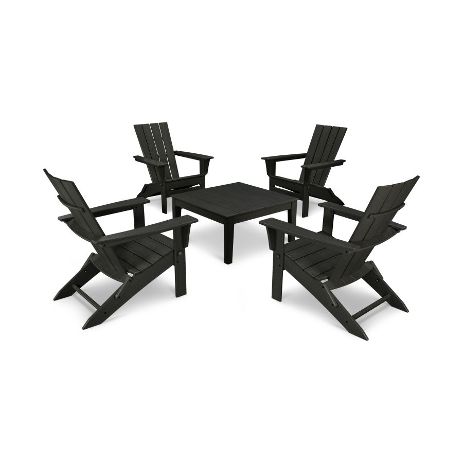 POLYWOOD Quattro Folding Chair 5-Piece Conversation Set in Black