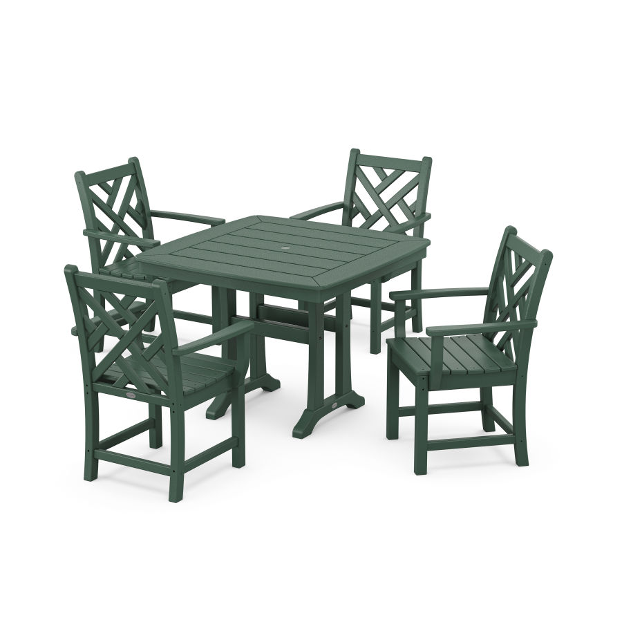 POLYWOOD Chippendale 5-Piece Dining Set with Trestle Legs in Green