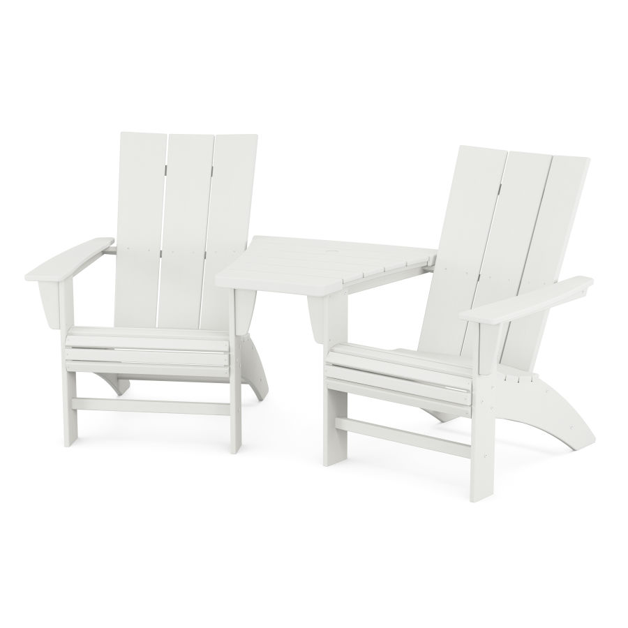 POLYWOOD Modern 3-Piece Curveback Adirondack Set with Angled Connecting Table in Vintage White