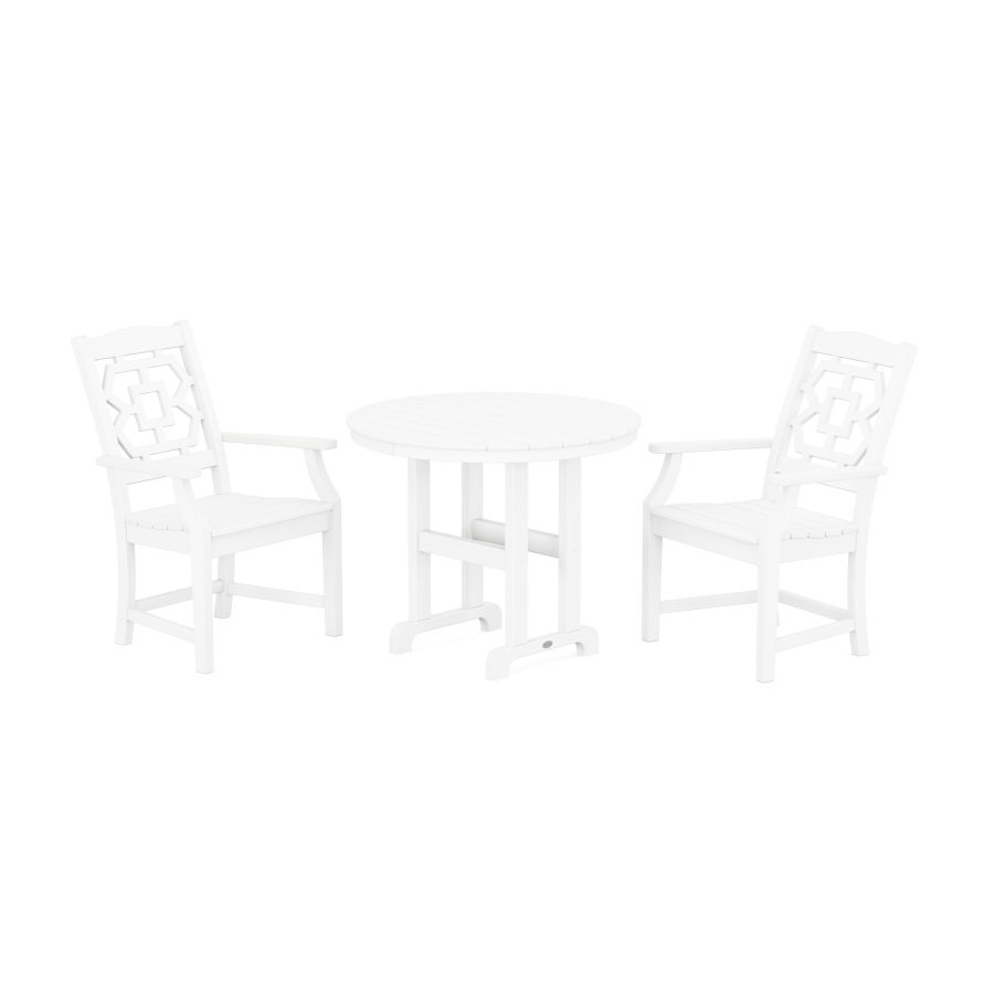 POLYWOOD Chinoiserie 3-Piece Farmhouse Dining Set in White