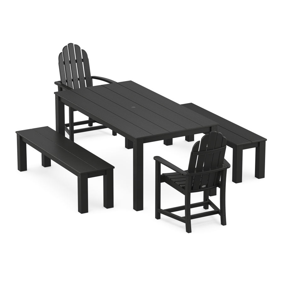 POLYWOOD Classic Adirondack 5-Piece Parsons Dining Set with Benches in Black