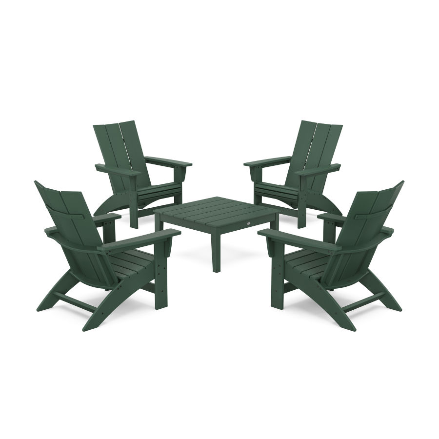 POLYWOOD 5-Piece Modern Grand Adirondack Chair Conversation Group in Green