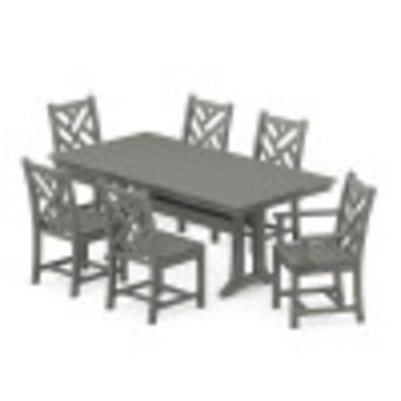 Chippendale 7-Piece Farmhouse Trestle Dining Set in Slate Grey