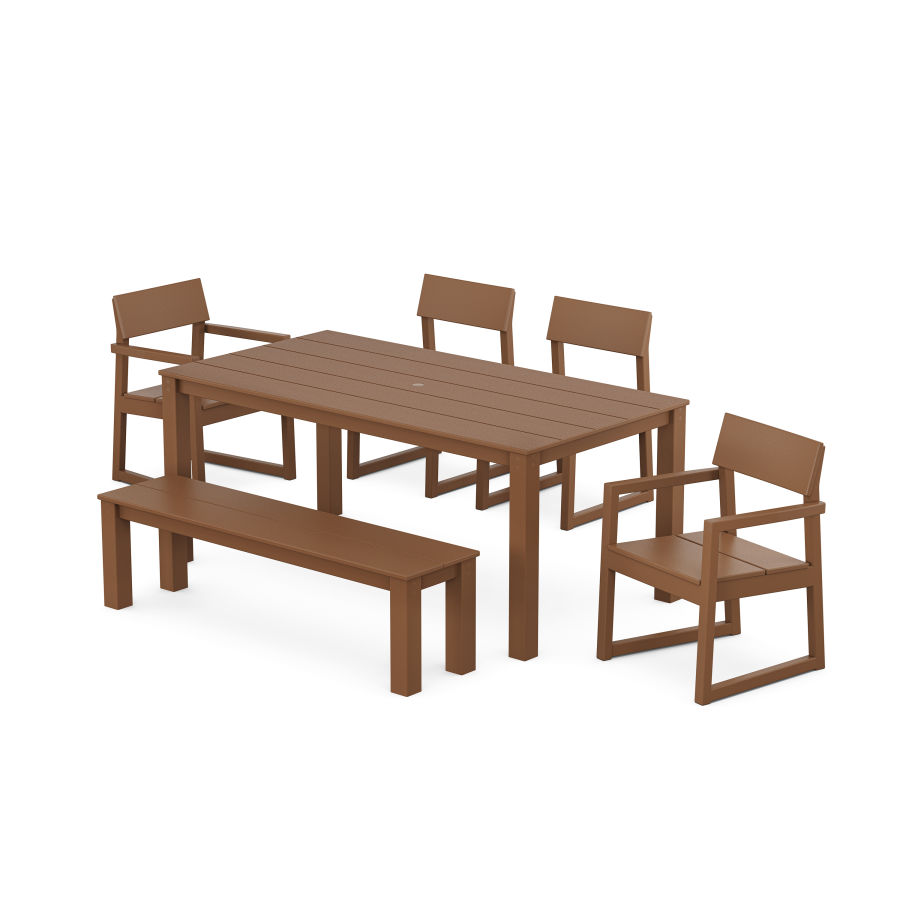 POLYWOOD EDGE 6-Piece Parsons Dining Set with Bench in Teak