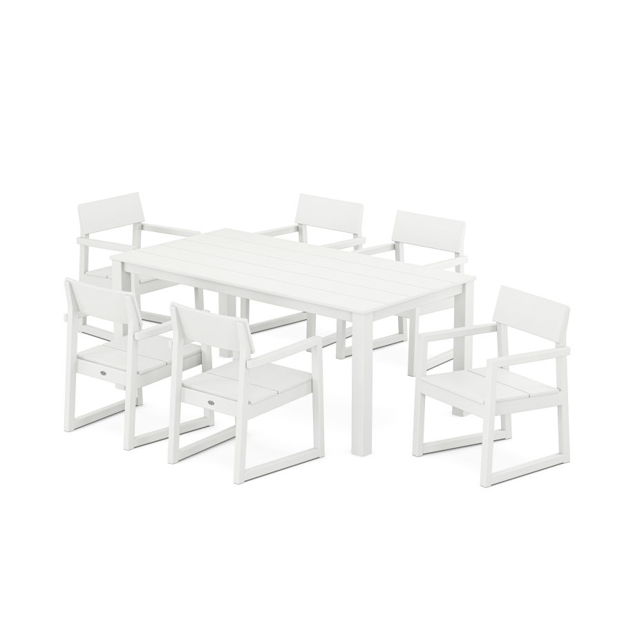 POLYWOOD EDGE Arm Chair 7-Piece Parsons Dining Set in White