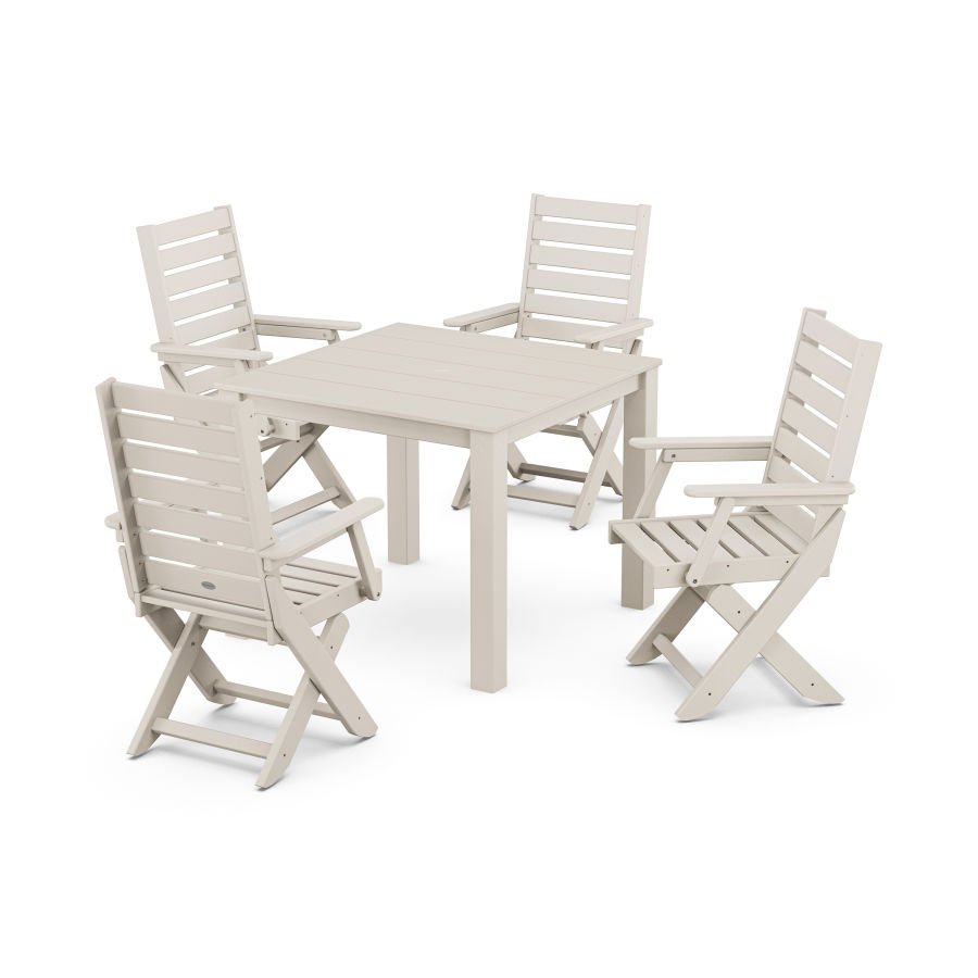 POLYWOOD Captain Folding Chair 5-Piece Parsons Dining Set in Sand