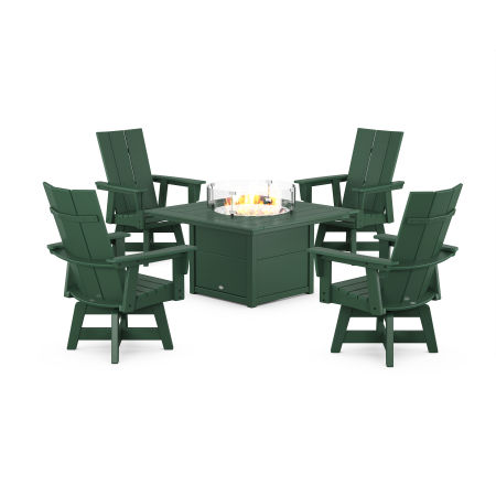 Modern 4-Piece Curveback Upright Adirondack Conversation Set with Fire Pit Table in Green