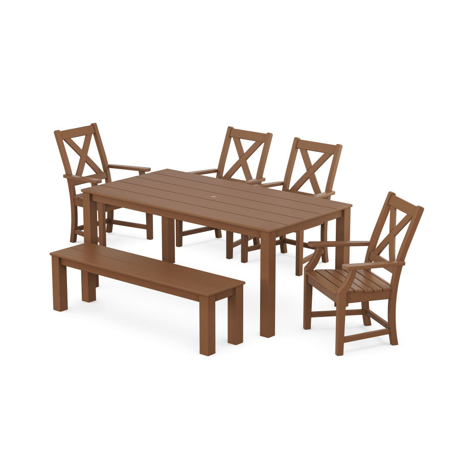 POLYWOOD Braxton 6-Piece Parsons Dining Set with Bench in Teak