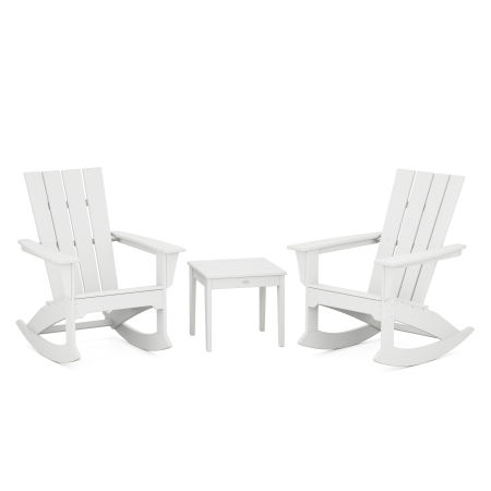 POLYWOOD Quattro 3-Piece Rocking Chair Set in White