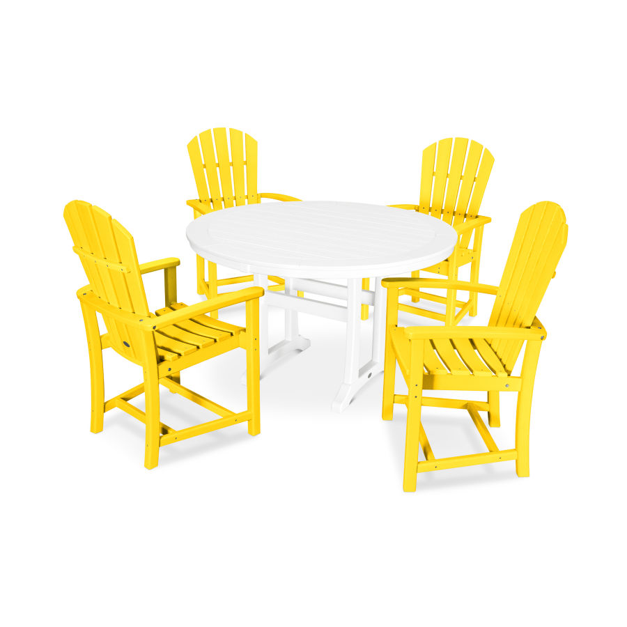 POLYWOOD Palm Coast 5-Piece Round Dining Set in Lemon / White