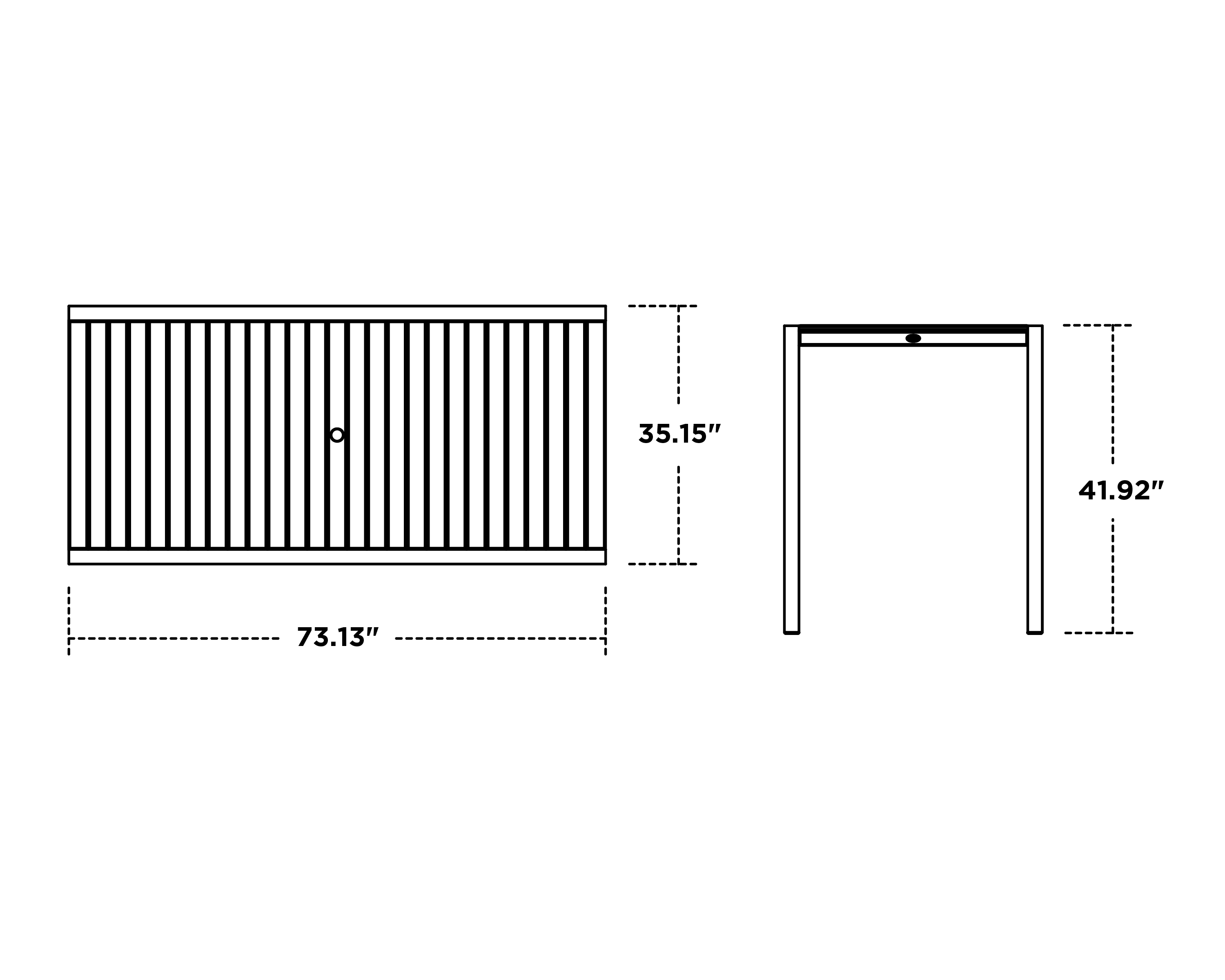 Dimensions for MOD 36" x 73" Bar Table