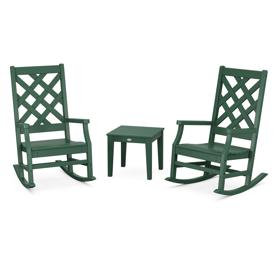 POLYWOOD Wovendale 3-Piece Rocking Chair Set in Green