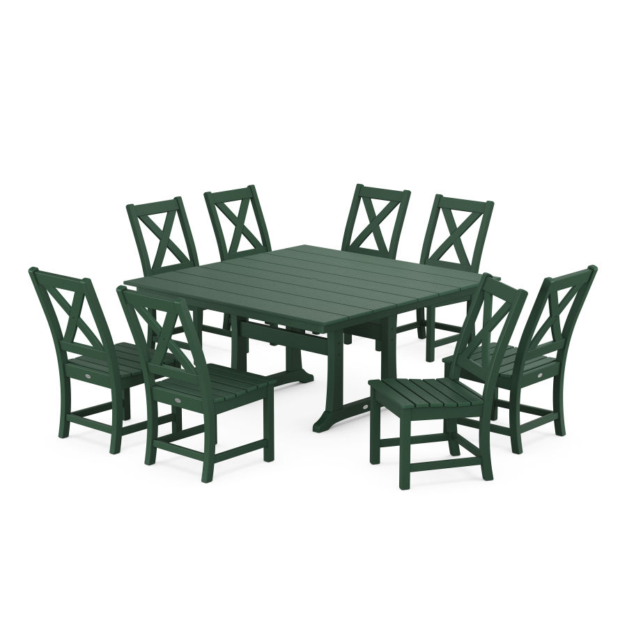 POLYWOOD Braxton Side Chair 9-Piece Farmhouse Dining Set in Green