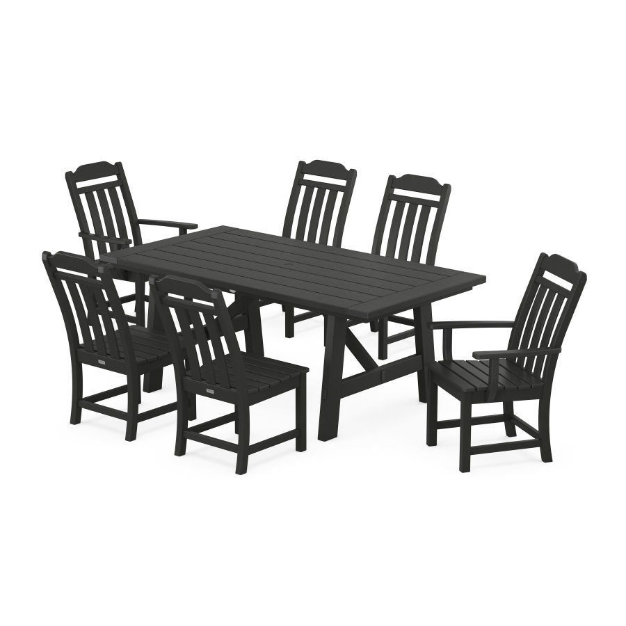 POLYWOOD Country Living 7-Piece Rustic Farmhouse Dining Set in Black