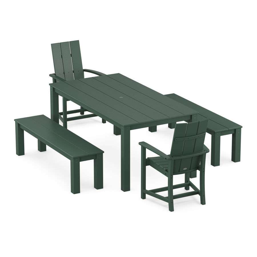 POLYWOOD Modern Adirondack 5-Piece Parsons Dining Set with Benches in Green