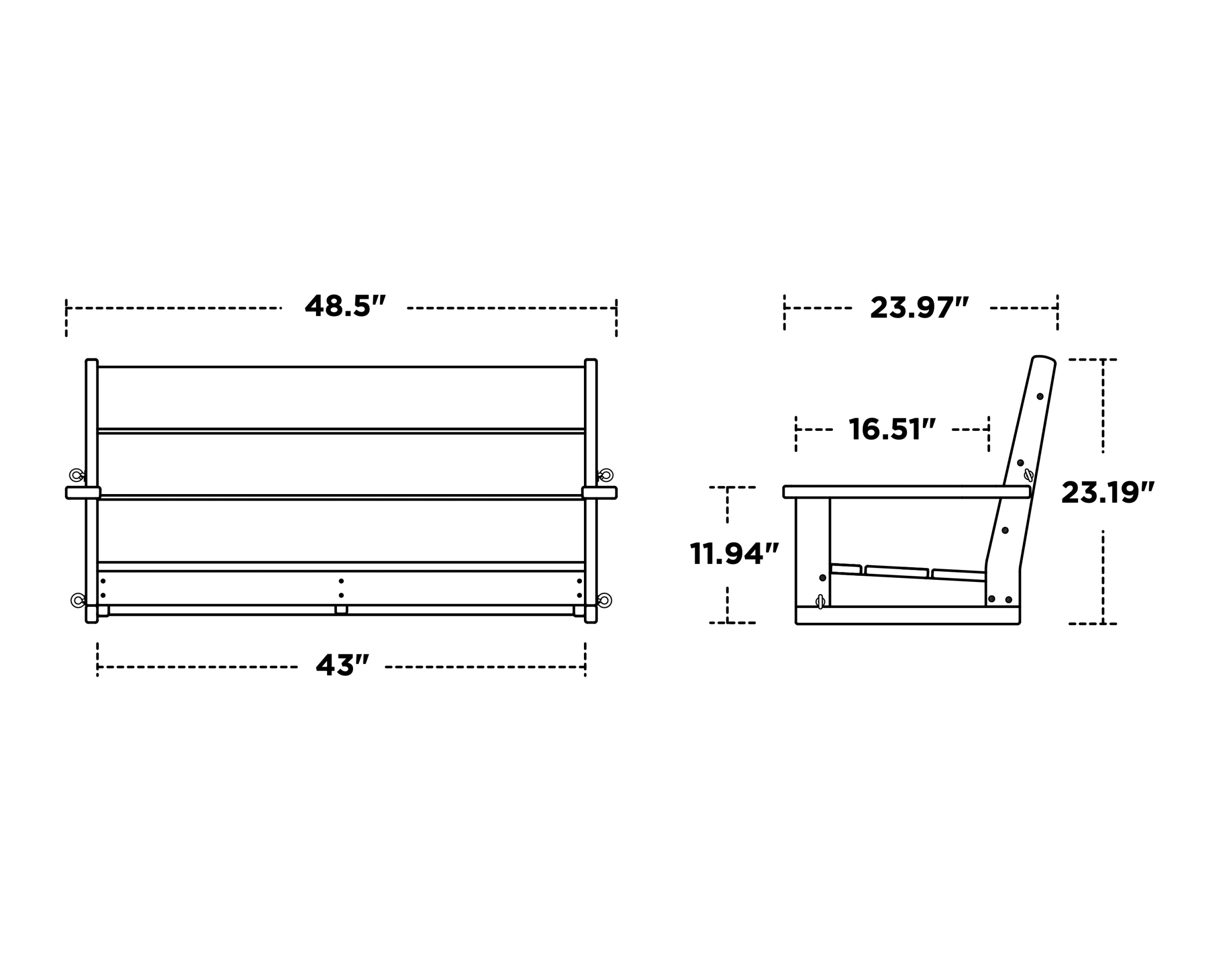 Dimensions for Lakeside 48" Swing