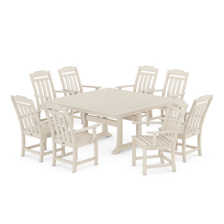 Country Living 9-Piece Square Dining Set with Trestle Legs in Sand