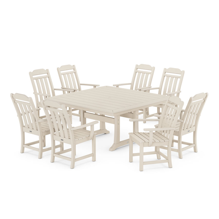 POLYWOOD Country Living 9-Piece Square Dining Set with Trestle Legs in Sand
