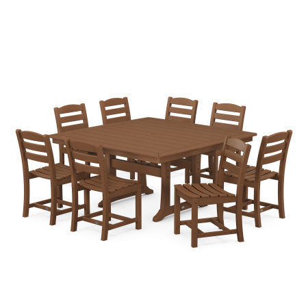 POLYWOOD La Casa Café 9-Piece Nautical Trestle Dining Set in Teak