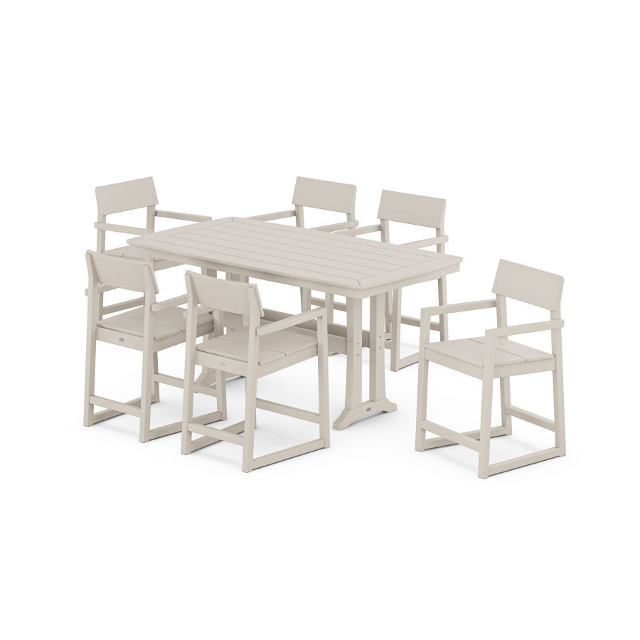 POLYWOOD EDGE Arm Chair 7-Piece Counter Set with Trestle Legs in Sand