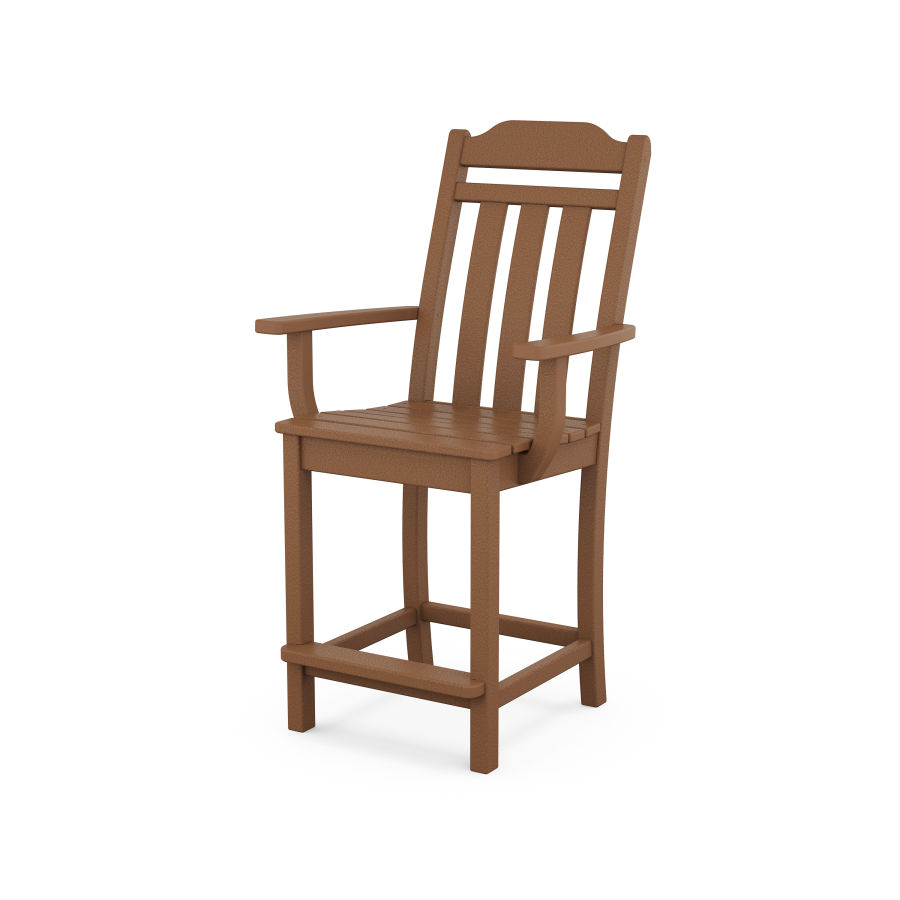 POLYWOOD Country Living Counter Arm Chair in Teak