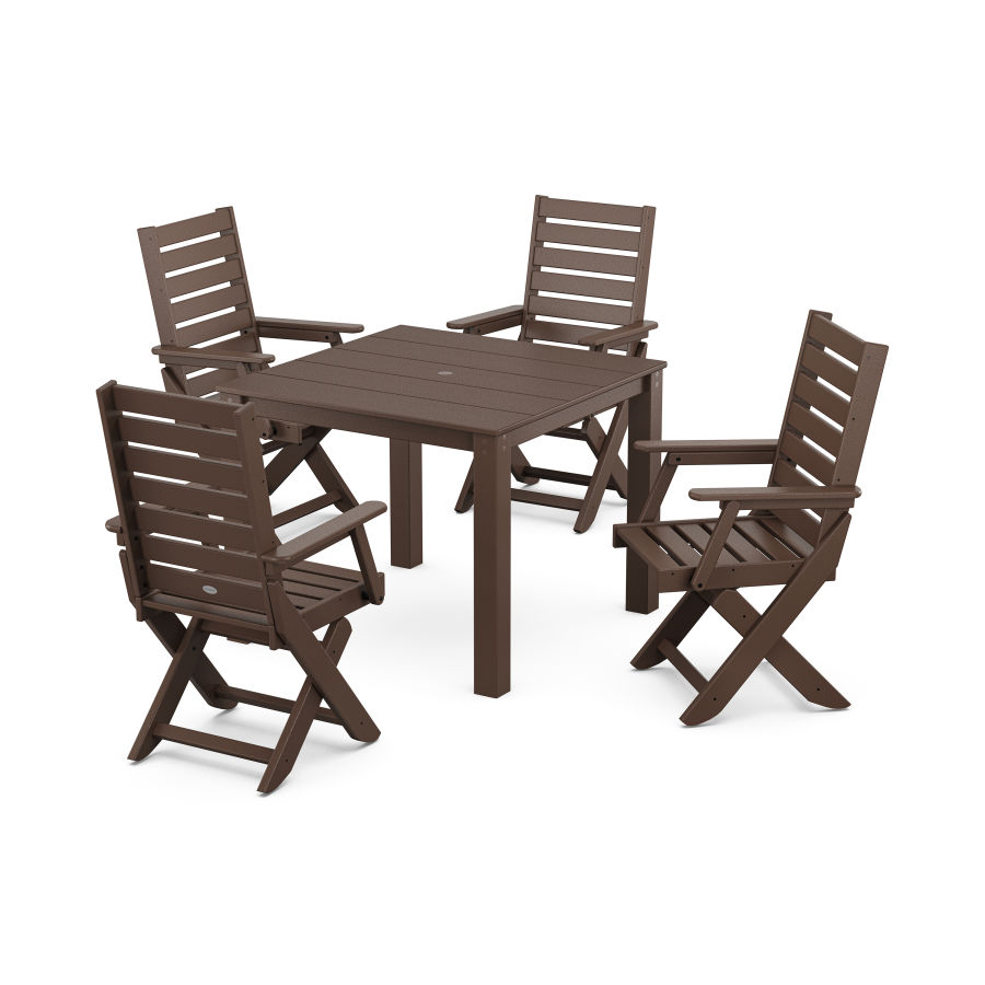 POLYWOOD Captain Folding Chair 5-Piece Parsons Dining Set in Mahogany