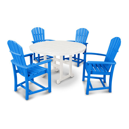 Palm Coast 5-Piece Round Farmhouse Dining Set in Pacific Blue / White