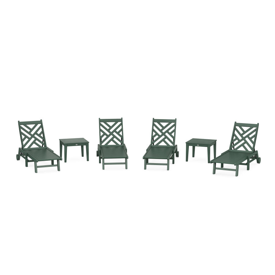 POLYWOOD Chippendale 6-Piece Chaise Set with Wheels in Green