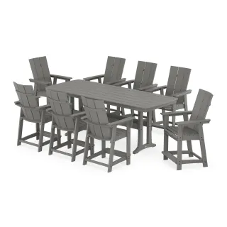 POLYWOOD Modern Curveback Adirondack 9-Piece Counter Set with Trestle Legs