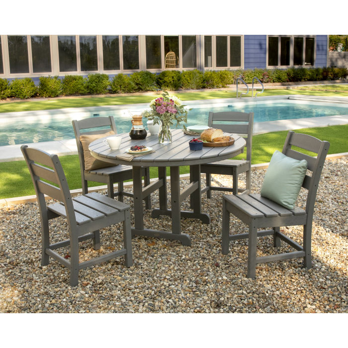 POLYWOOD Lakeside 5-Piece Round Farmhouse Side Chair Dining Set