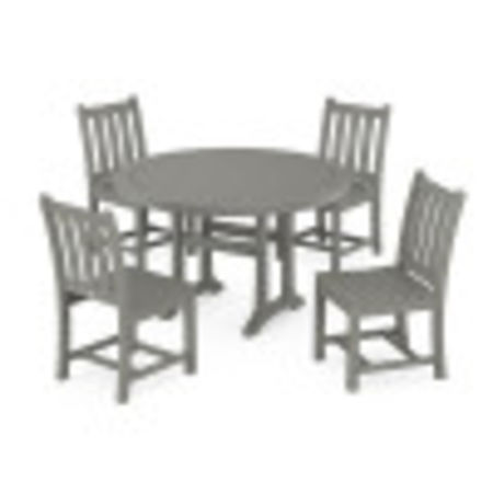 Traditional Garden Side Chair 5-Piece Round Dining Set With Trestle Legs