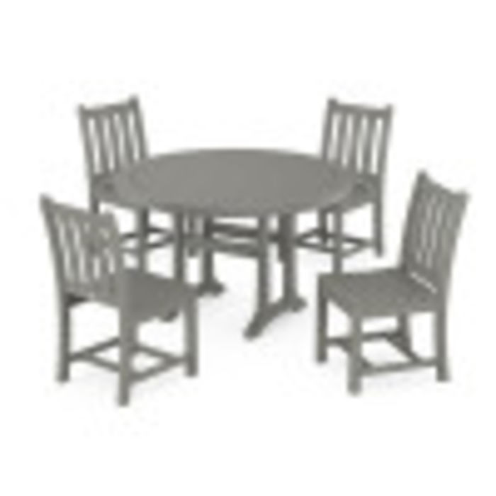 POLYWOOD Traditional Garden Side Chair 5-Piece Round Dining Set With Trestle Legs