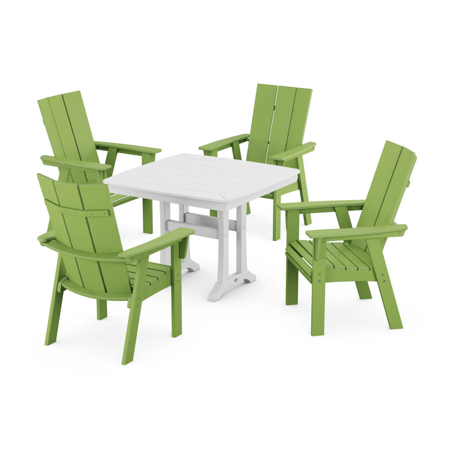 POLYWOOD Modern Adirondack 5-Piece Dining Set with Trestle Legs in Lime / White