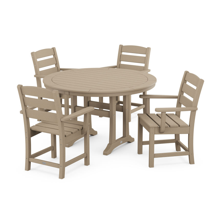 POLYWOOD Lakeside 5-Piece Round Dining Set with Trestle Legs in Vintage Sahara