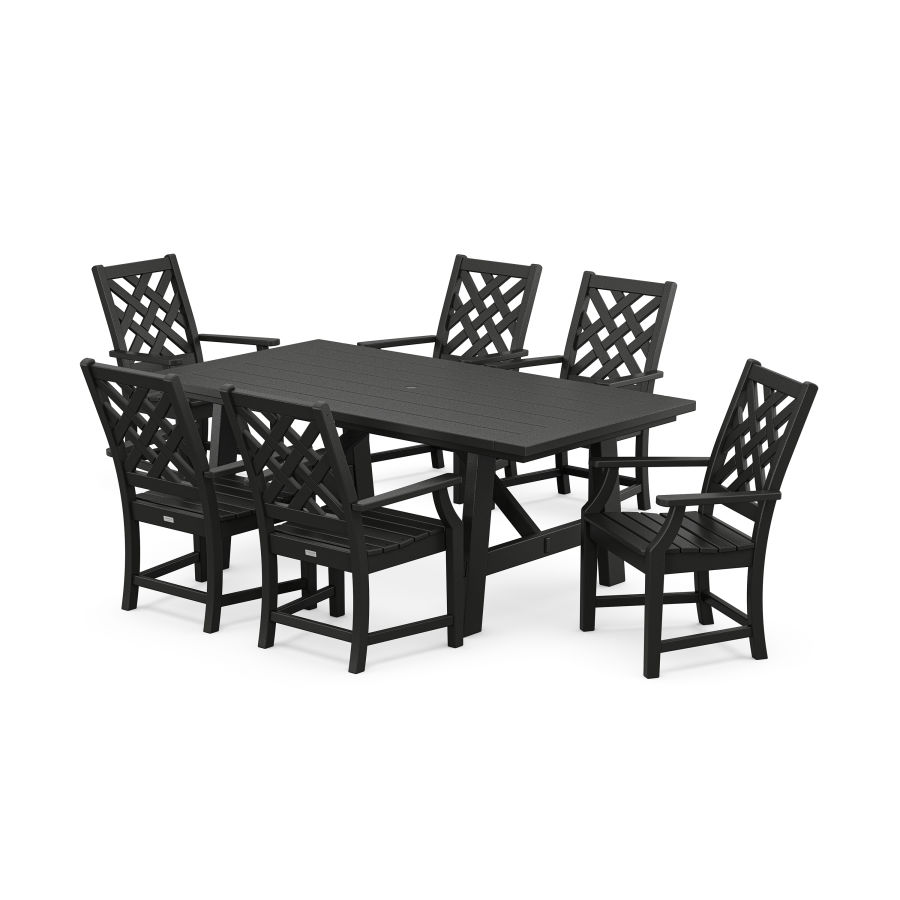 POLYWOOD Wovendale Arm Chair 7-Piece Rustic Farmhouse Dining Set in Black