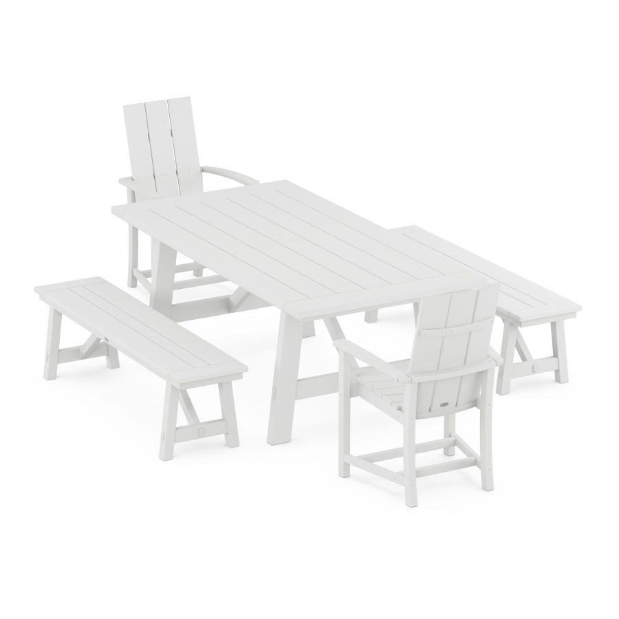POLYWOOD Modern Adirondack 5-Piece Rustic Farmhouse Dining Set With Trestle Legs in White