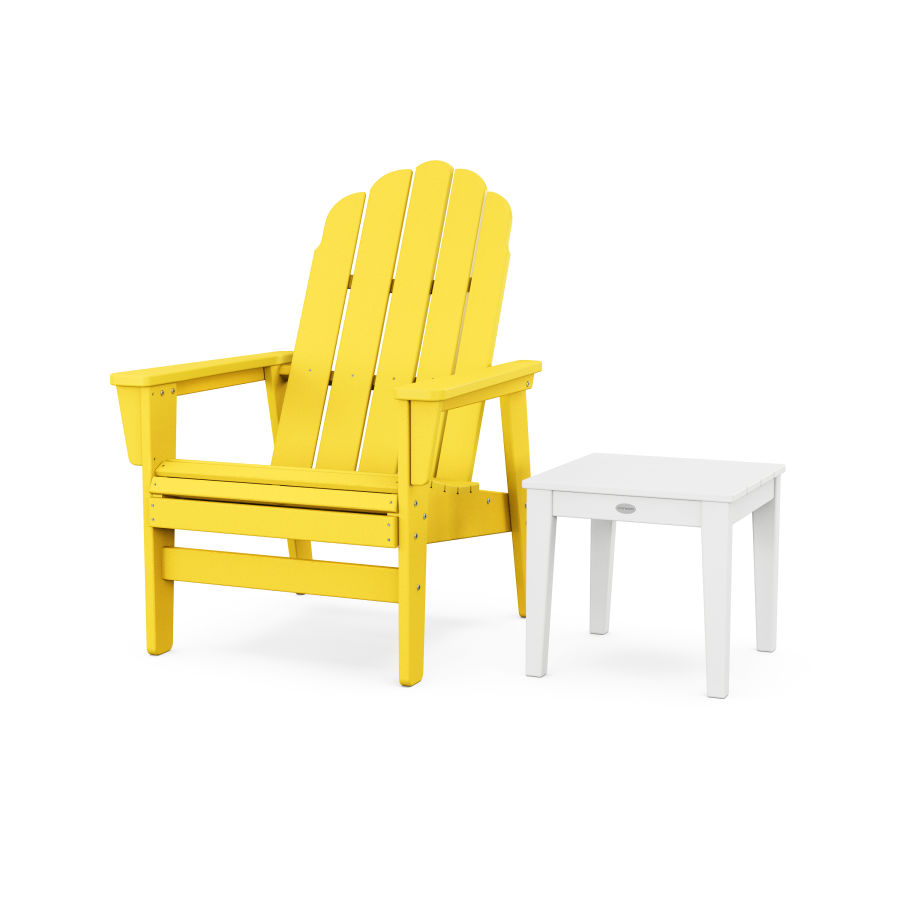 POLYWOOD Vineyard Grand Upright Adirondack Chair with Side Table in Lemon / White