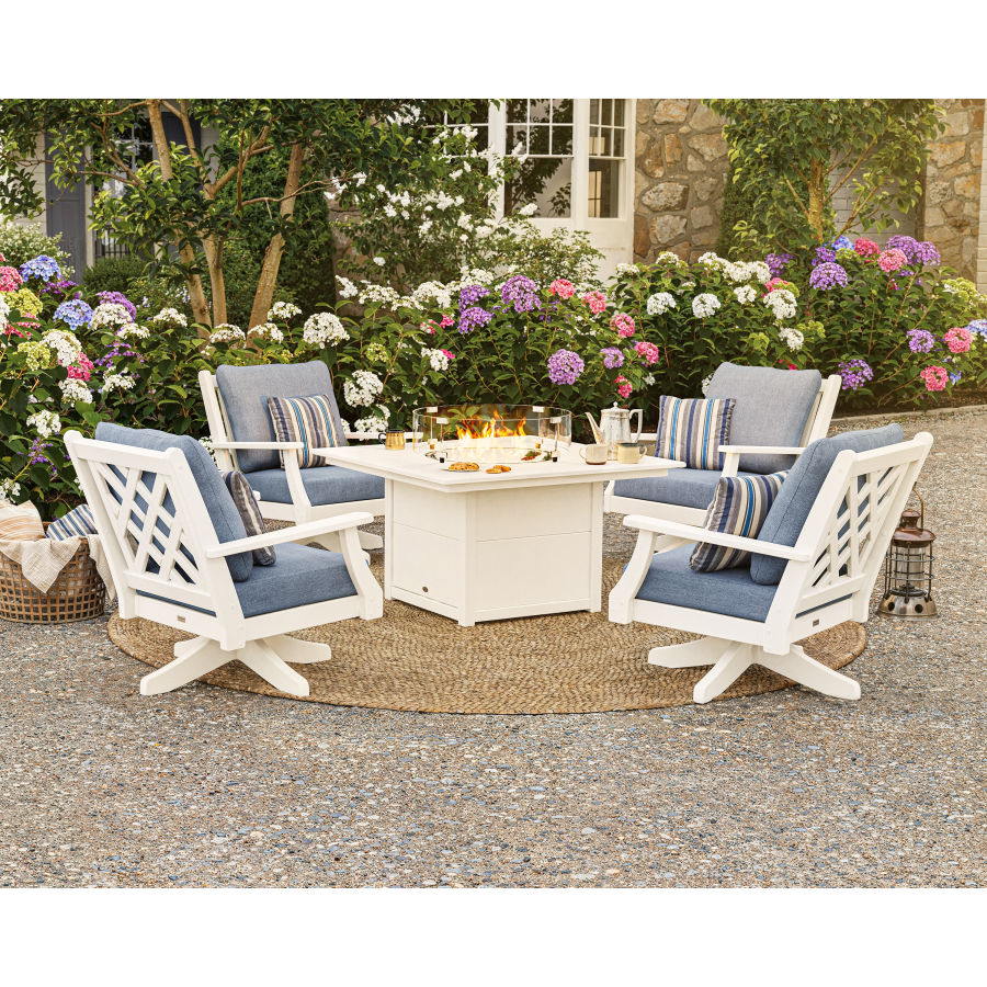 Wovendale 5-Piece Deep Seating Swivel Conversation Set with Fire Pit Table